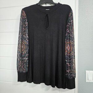 Maurices Women's Black XL A-Line Blouse with Long Sheer Sleeves